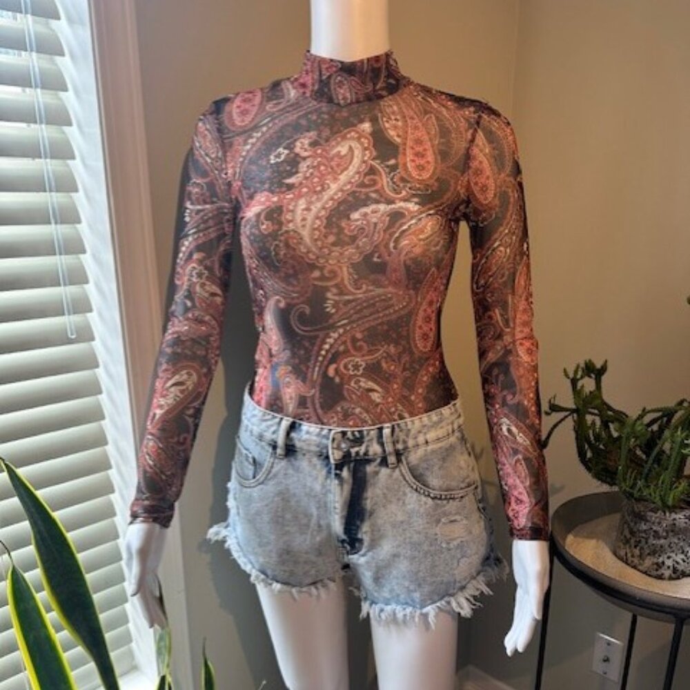 Black/Brown Paisley Sheer Top